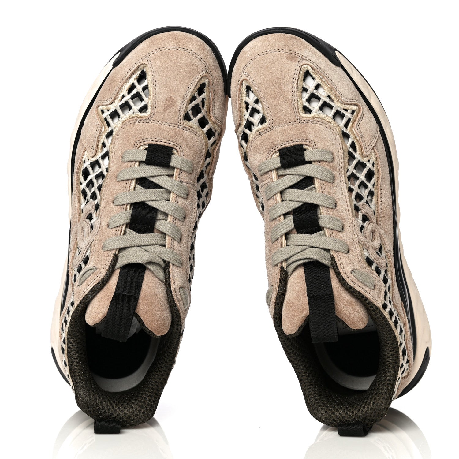 Chanel Suede Calfskin Embroidered CC Sneakers 37.5 Beige Black 5 of 14