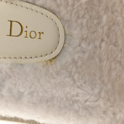 Christian Dior Shearling Canvas Embroidered Dway 10mm Slide Sandals 39 Natural Deep Blue 9 of 10