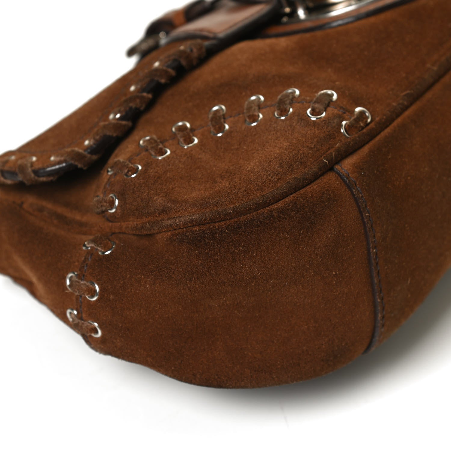 Prada Suede Whipstitch Grommet Shoulder Bag Brown 11 of 11