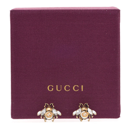 Gucci Crystal Pearl GG Bee Earrings Gold 5 of 5