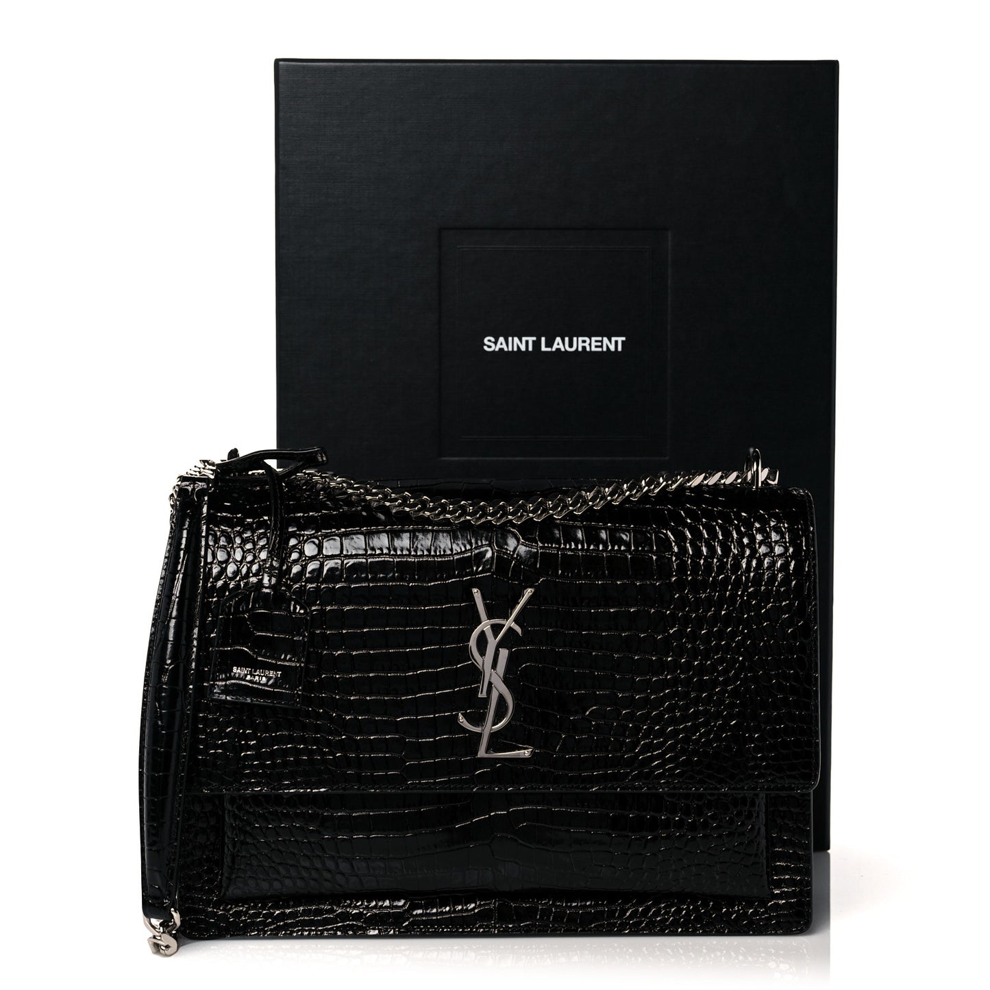 Calfskin Crocodile Embossed Large Monogram Sunset Black
