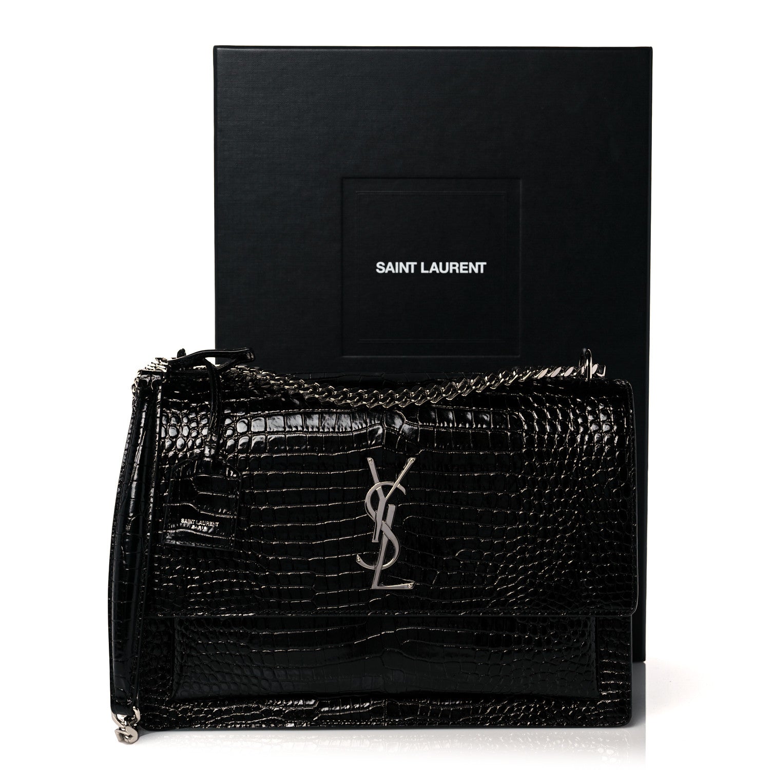 Saint Laurent Calfskin Crocodile Embossed Large Monogram Sunset Black 10 of 10
