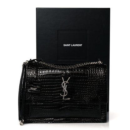 Saint Laurent Calfskin Crocodile Embossed Large Monogram Sunset Black 10 of 10