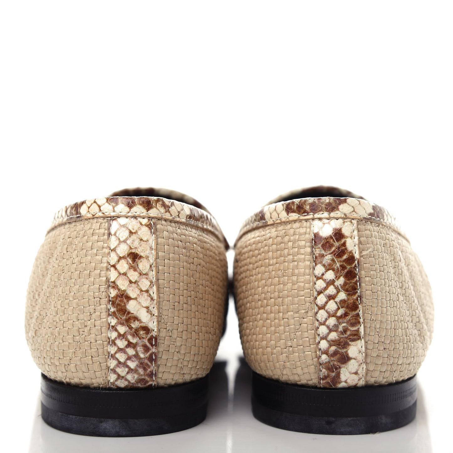 Raffia Elaphe Matelasse Horsebit Womens Jordaan Loafers 37.5 Natural Cream Brown