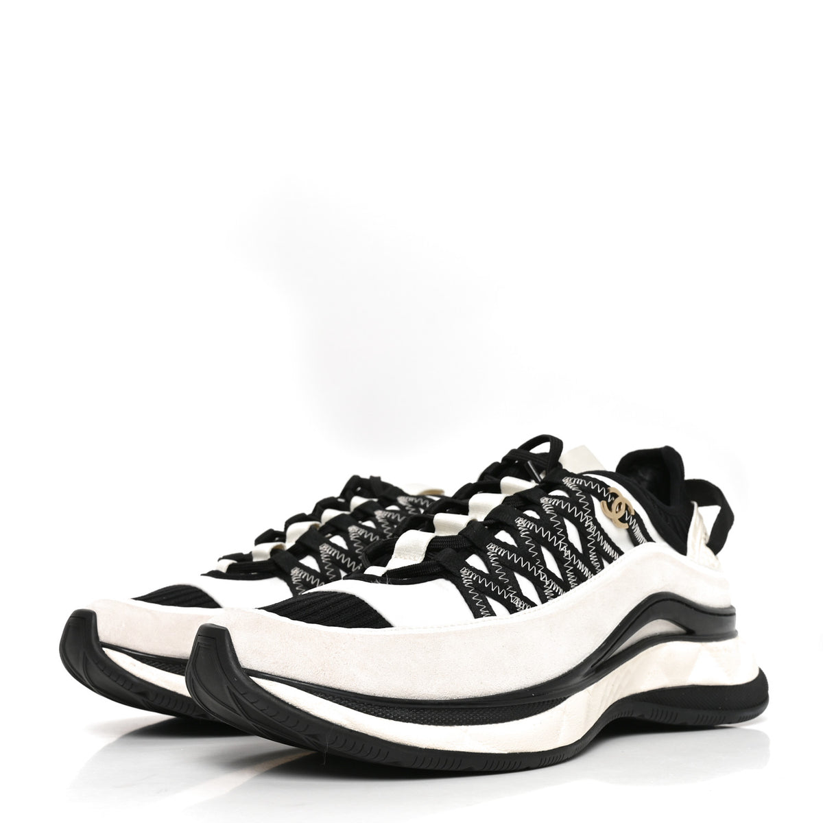 Fabric Suede Calfskin Sneakers 41 White Black