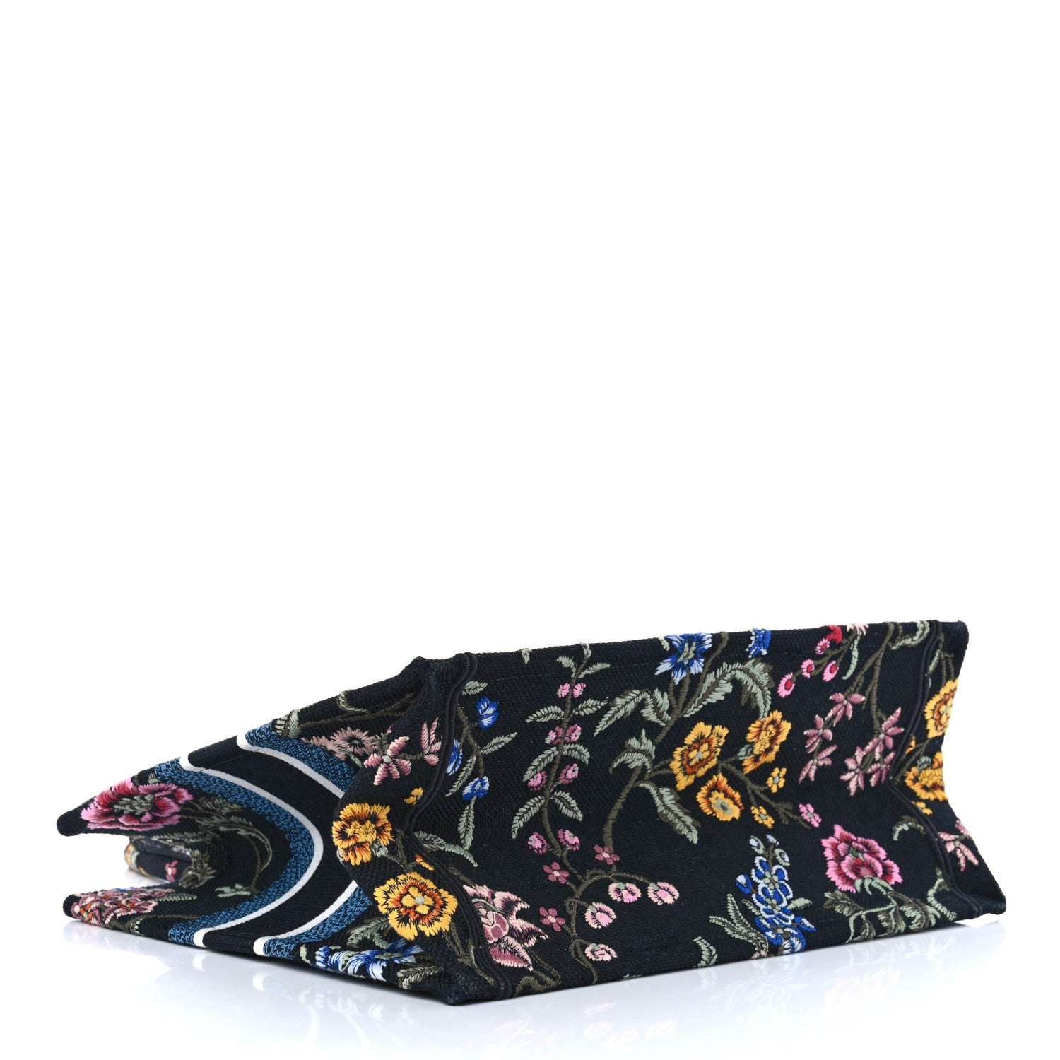 Christian Dior Raffia Embroidered Petites Fleurs Medium Book Tote Navy Blue Multicolor 4 of 10