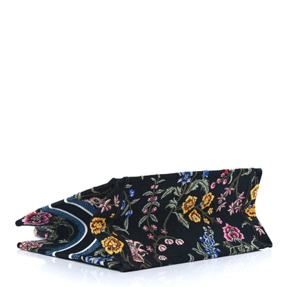 Christian Dior Raffia Embroidered Petites Fleurs Medium Book Tote Navy Blue Multicolor 4 of 10