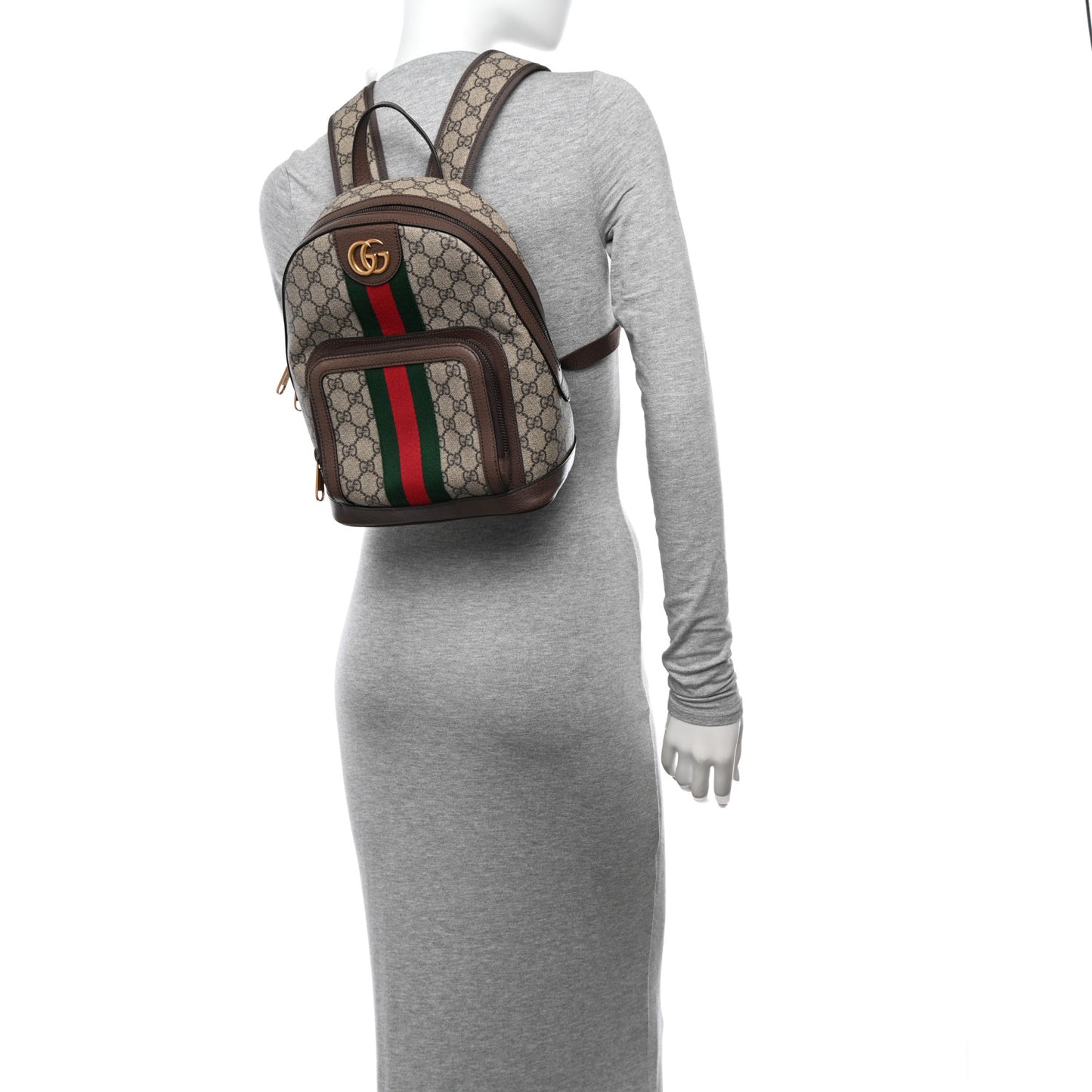 GG Supreme Monogram Calfskin Web Small Ophidia Day Backpack Beige Ebony New Acero