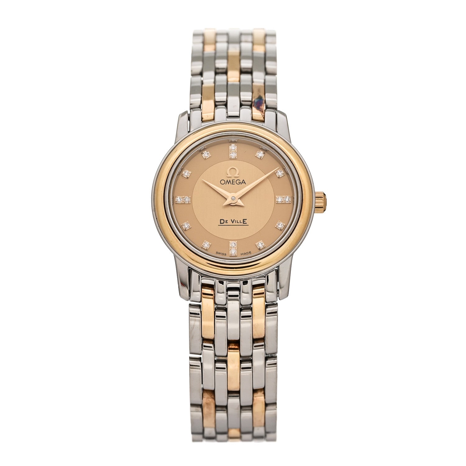 Omega Stainless Steel 18K Yellow Gold Diamond 22mm De Ville Quartz Watch Champagne 4370.16.00 1 of 4