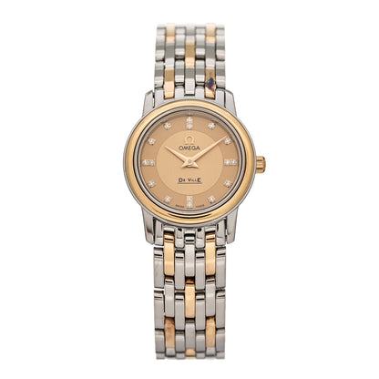 Omega Stainless Steel 18K Yellow Gold Diamond 22mm De Ville Quartz Watch Champagne 4370.16.00 1 of 4