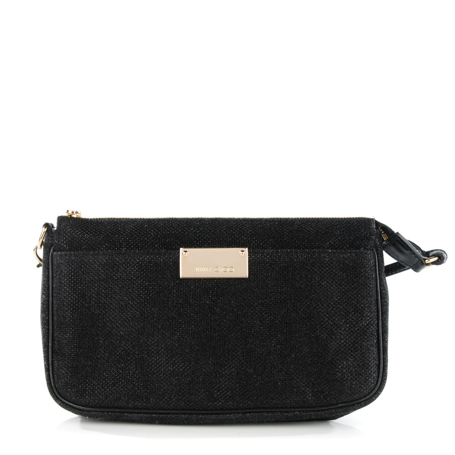 Jimmy Choo Glitter Lame Fabric Rella Clutch Black 1 of 7