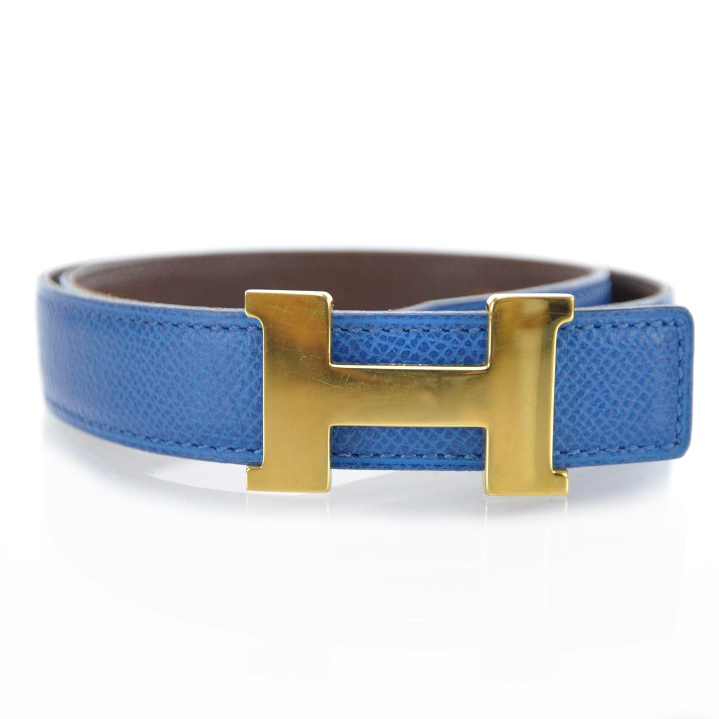 Courchevel Reversible H Belt 65 Bleu France and Chocolate
