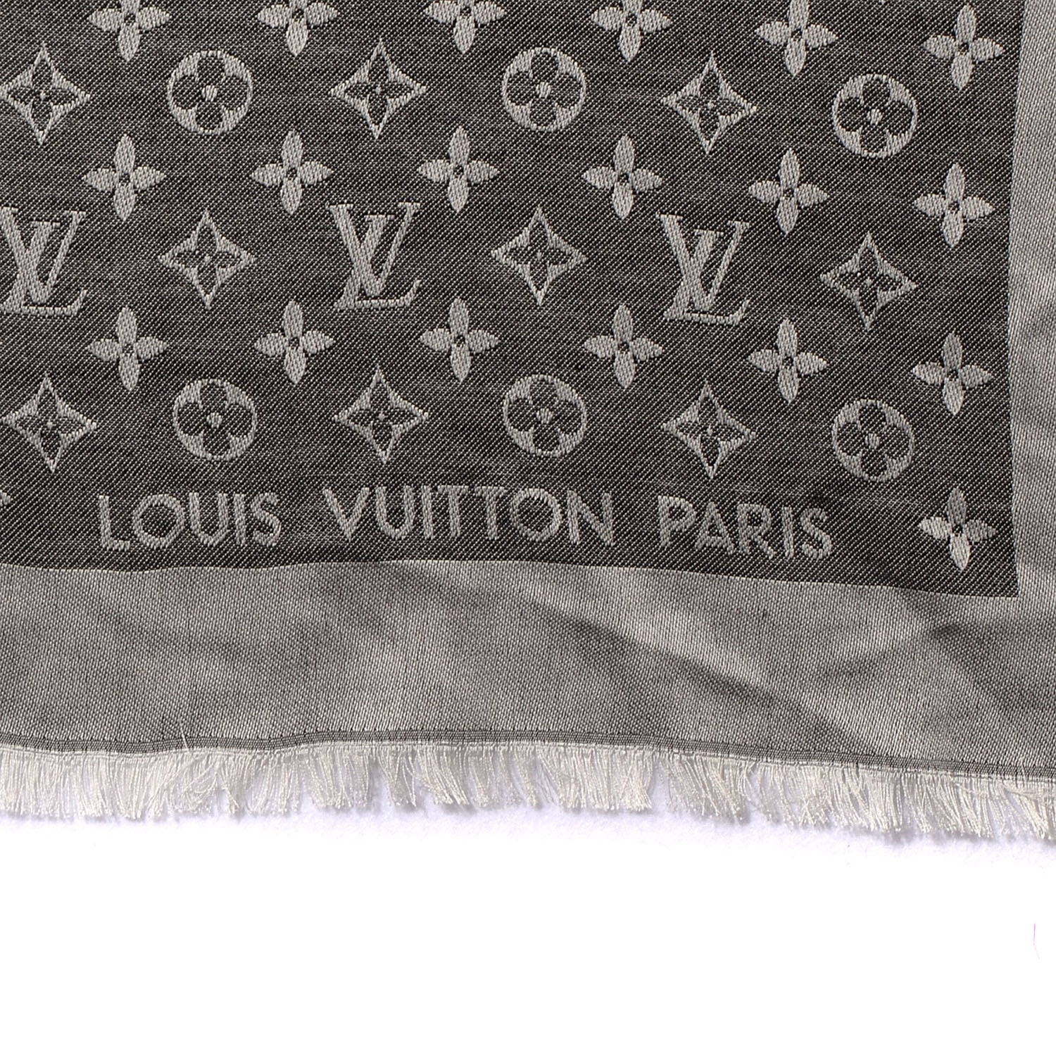 Louis Vuitton Wool Silk Monogram Denim Shawl Black 5 of 5