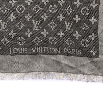 Louis Vuitton Wool Silk Monogram Denim Shawl Black 5 of 5