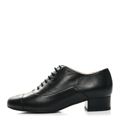 Chanel Lambskin CC Lace Up Oxfords 37.5 Black 1 of 7