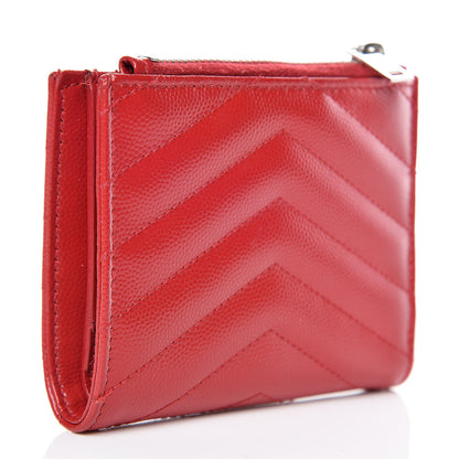 Saint Laurent Grain De Poudre Matelasse Chevron Monogram Zipped Card Case Rouge 3 of 10