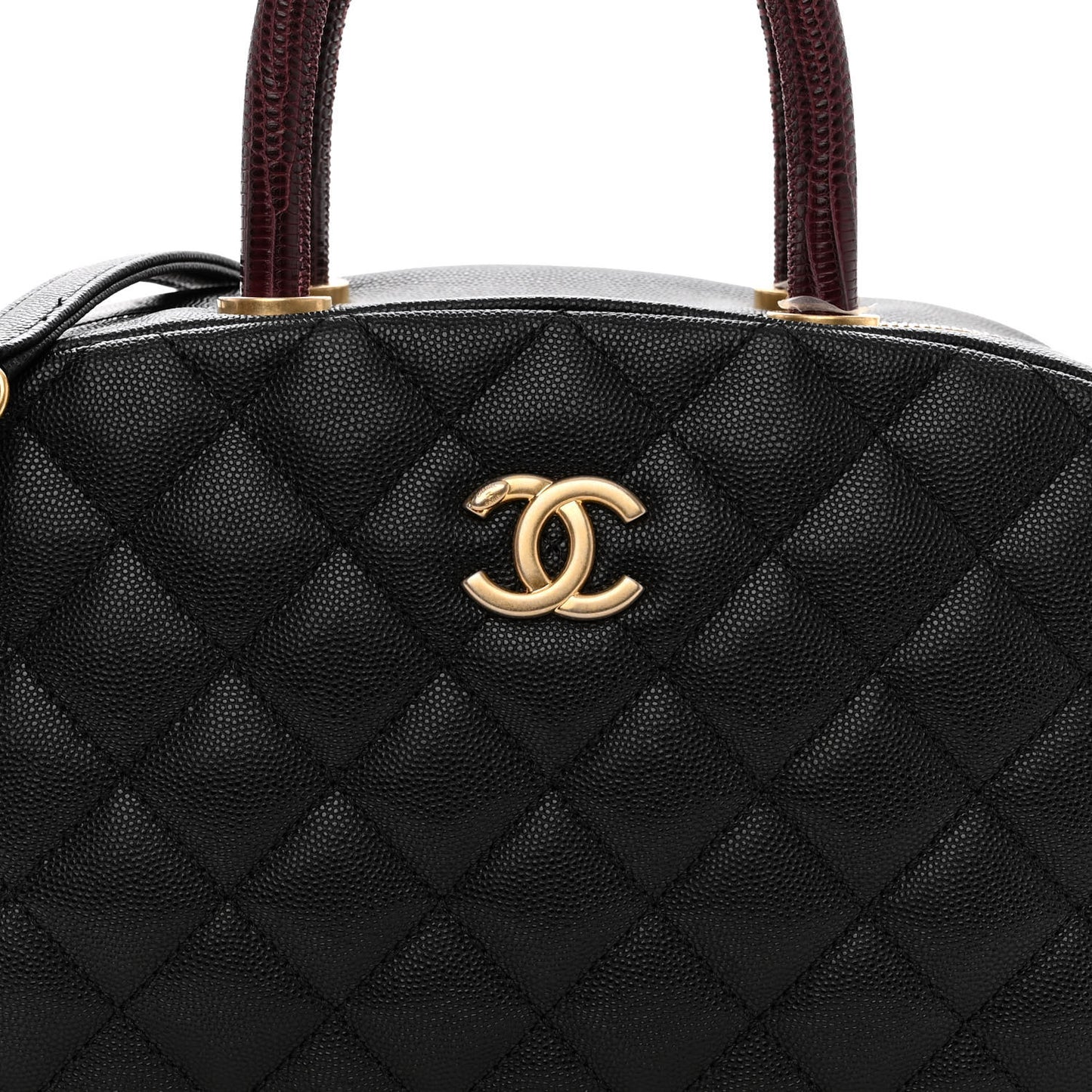 Caviar Lizard Quilted Coco Handle Bowler Black