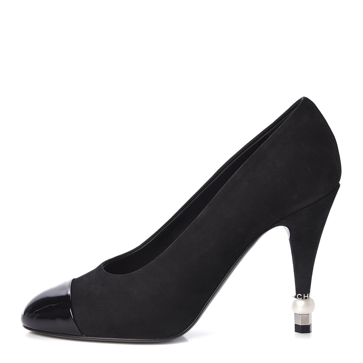 Patent Suede Calfskin Pearl Cap Toe Pumps 36 Black