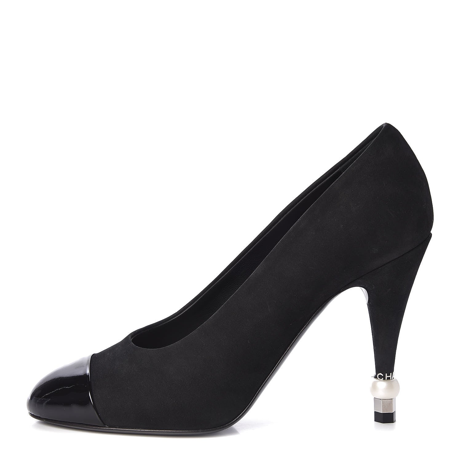 Chanel Patent Suede Calfskin Pearl Cap Toe Pumps 36 Black 1 of 9
