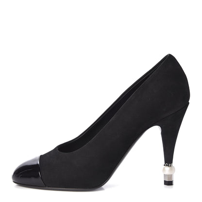 Chanel Patent Suede Calfskin Pearl Cap Toe Pumps 36 Black 1 of 9
