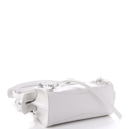 Balenciaga Semi Shiny Calfskin Crocodile Embossed Neo Classic Silver Hardware Nano City Crossbody White 4 of 9