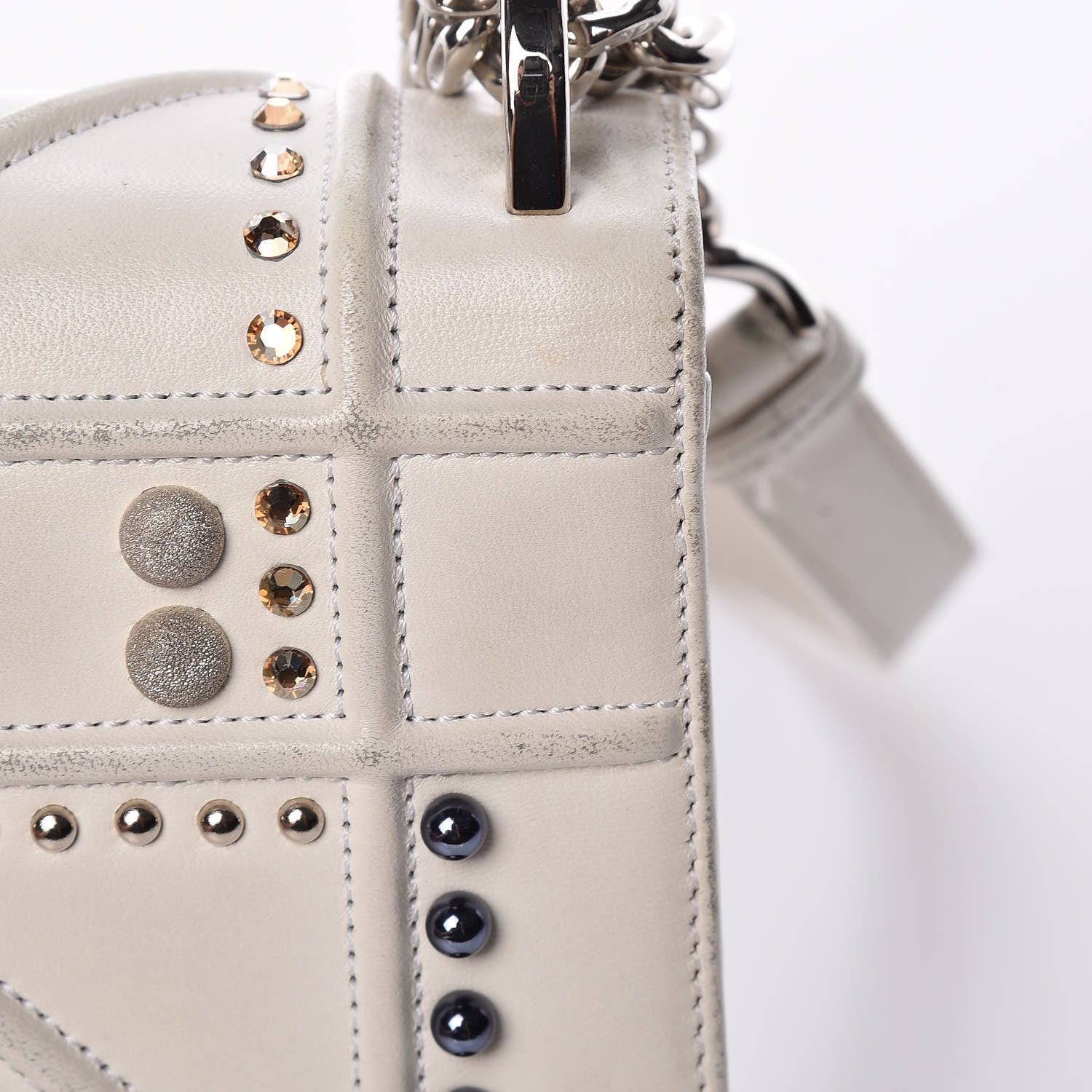 Christian Dior Lambskin Crystal Studded Small Diorama Flap Bag Off White 14 of 21