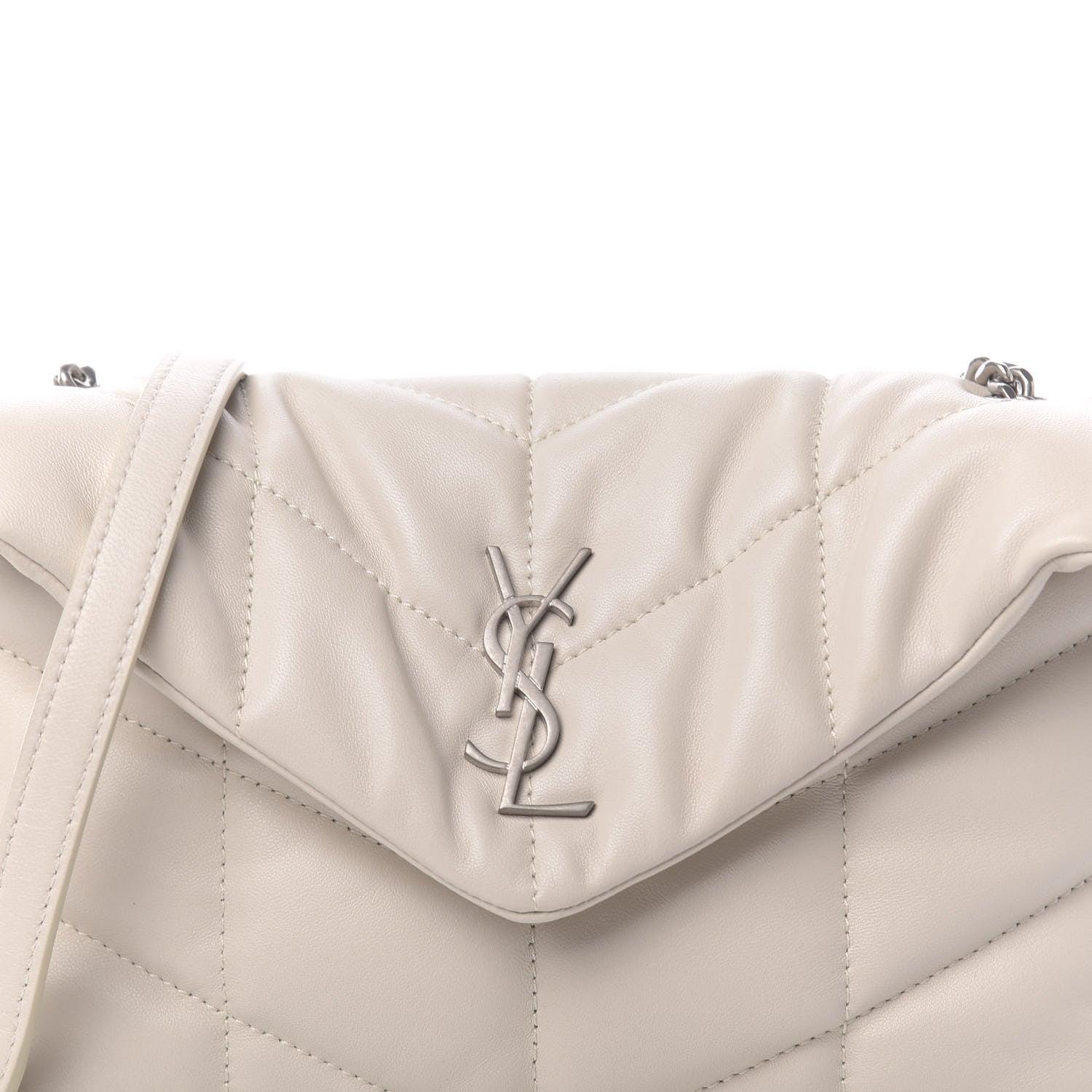 Saint Laurent Lambskin Quilted Toy Loulou Puffer Monogram Chain Satchel Crema Soft 9 of 10