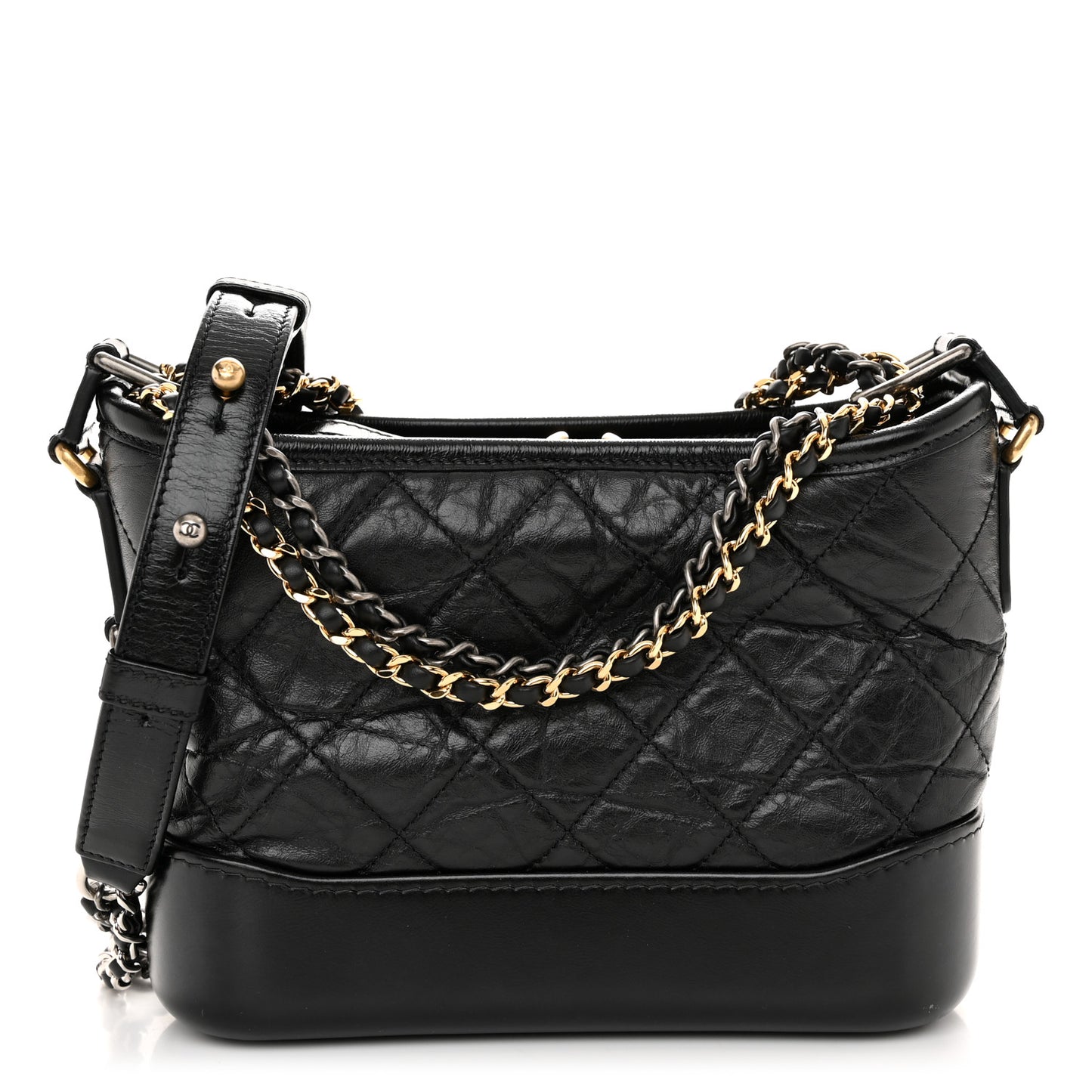 Aged Calfskin Quilted Small Gabrielle Hobo Black