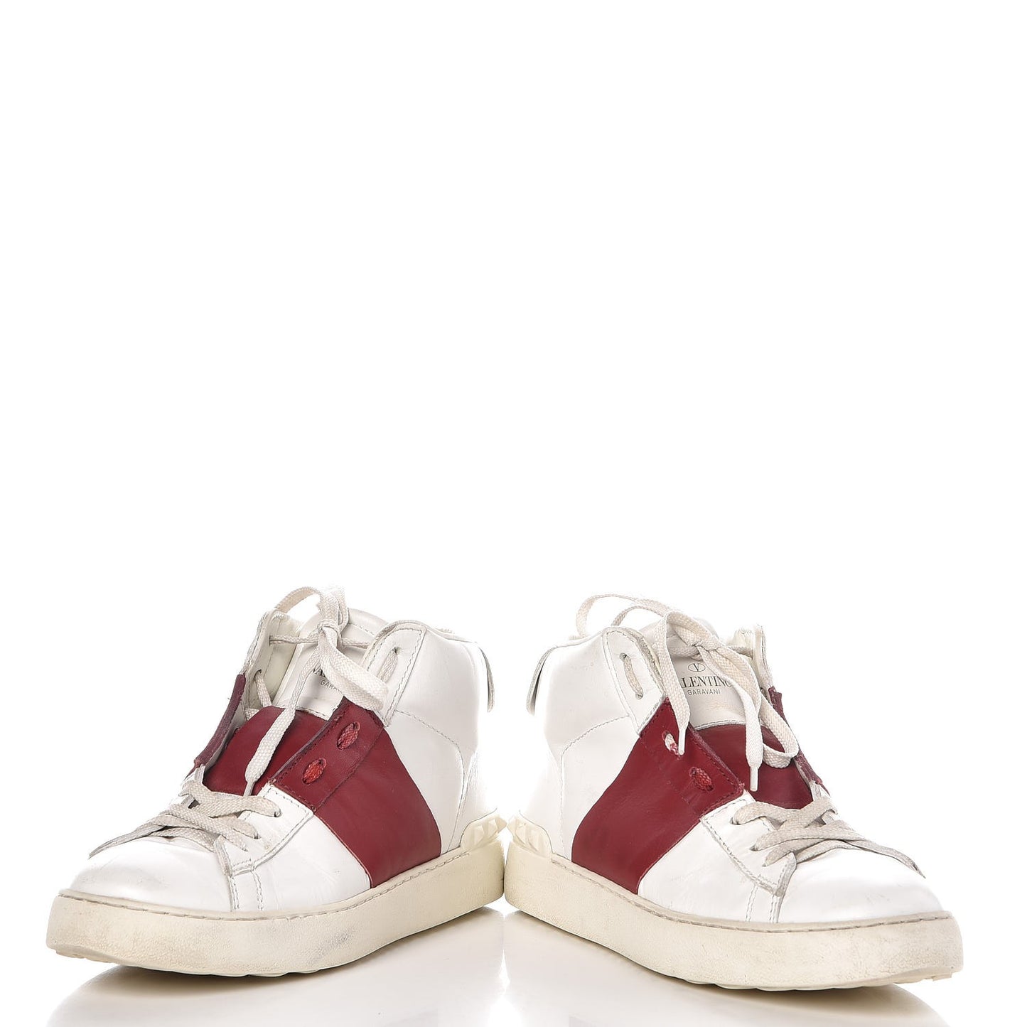 Calfskin Womens Rockstud Open High Top Sneakers 40 White Red