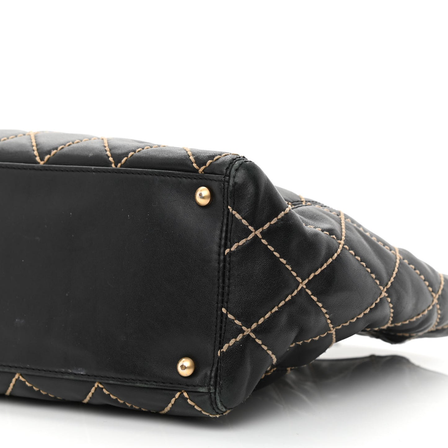 Calfskin Contrast Stitch Surpique Tote Black
