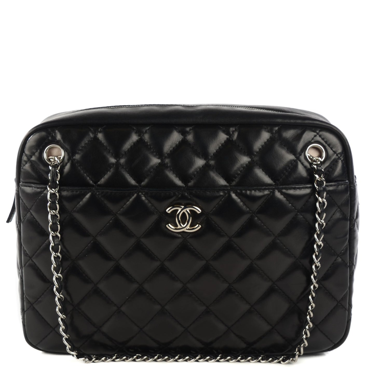 Lambskin Quilted Large Camera Case Black
