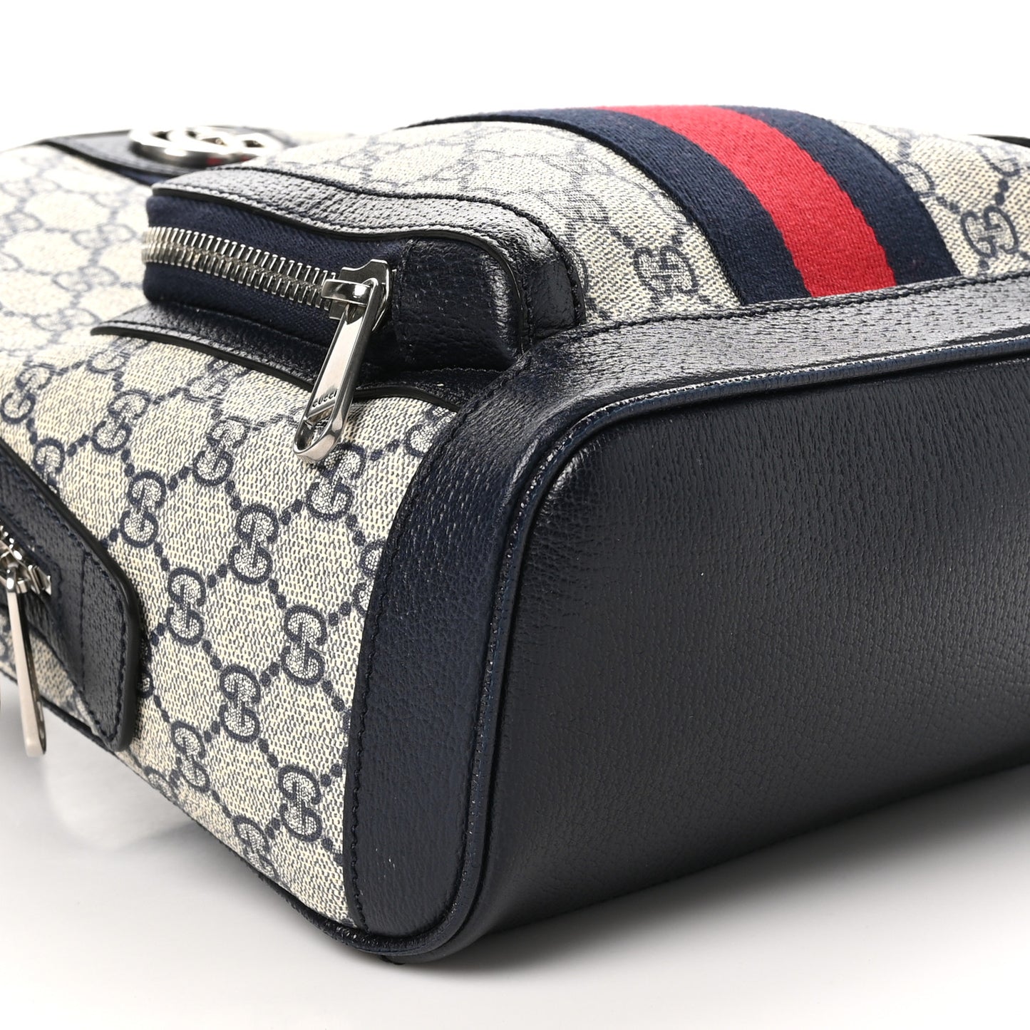 GG Supreme Monogram Textured Dollar Calfskin Web Small Ophidia Day Backpack Beige Blue Black