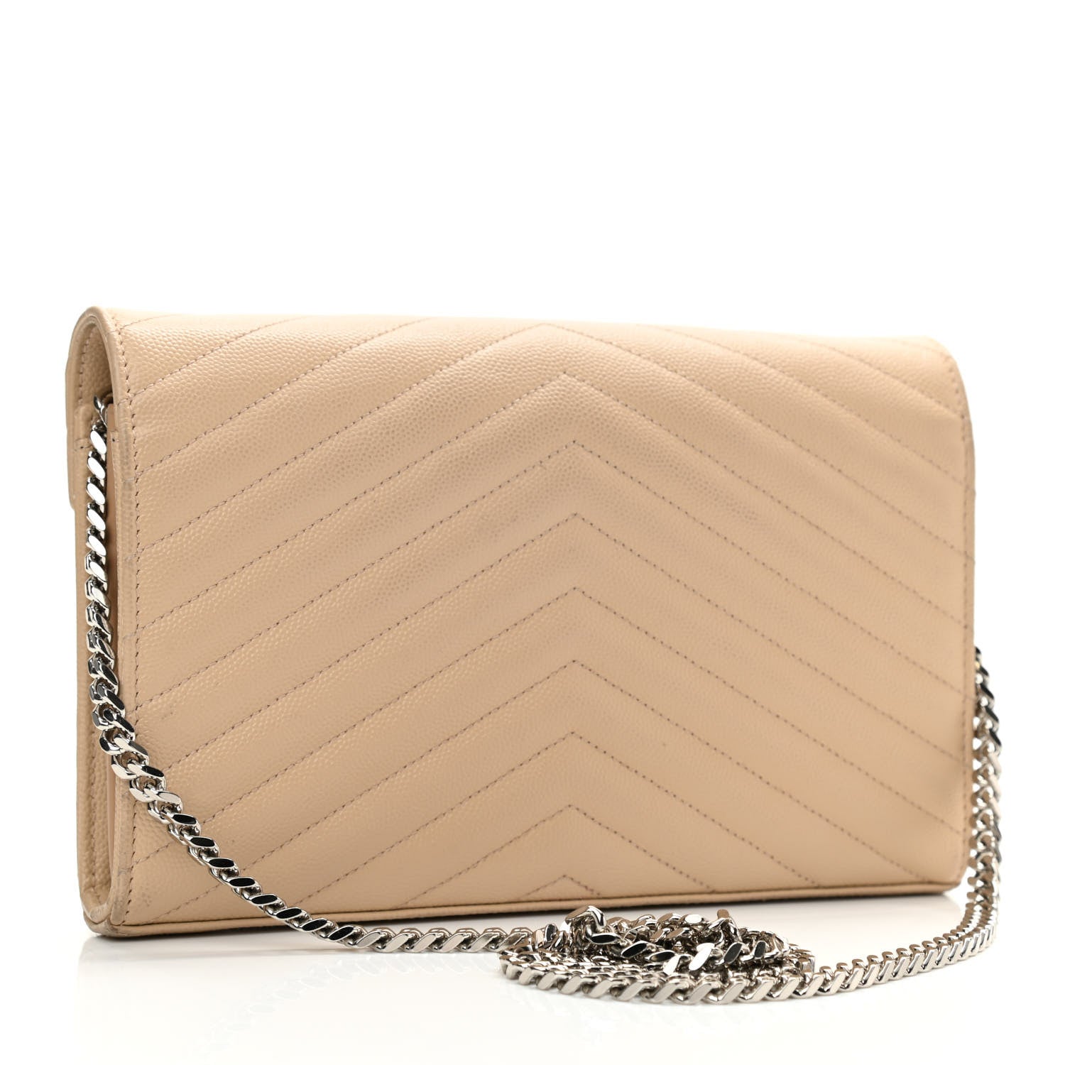 Saint Laurent Grain De Poudre Matelasse Chevron Monogram Chain Wallet Nude Powder 3 of 12