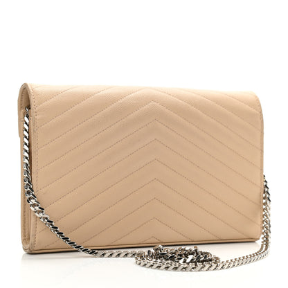Saint Laurent Grain De Poudre Matelasse Chevron Monogram Chain Wallet Nude Powder 3 of 12