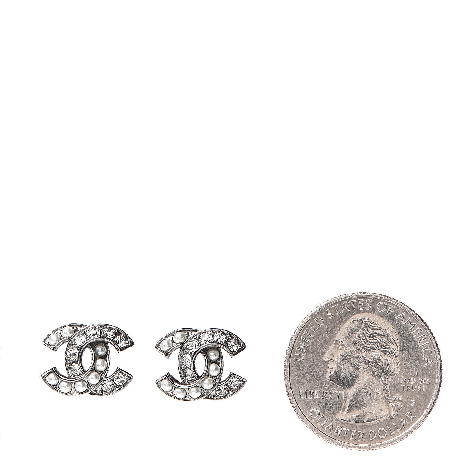 Chanel Pearl Crystal CC Earrings Ruthenium 2 of 5