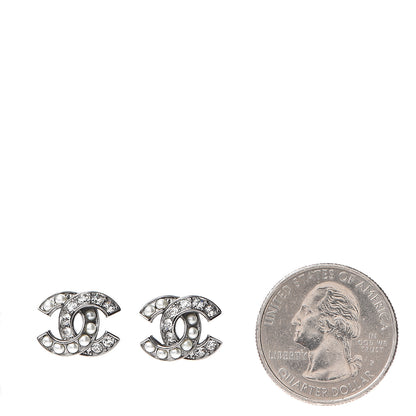 Chanel Pearl Crystal CC Earrings Ruthenium 2 of 5
