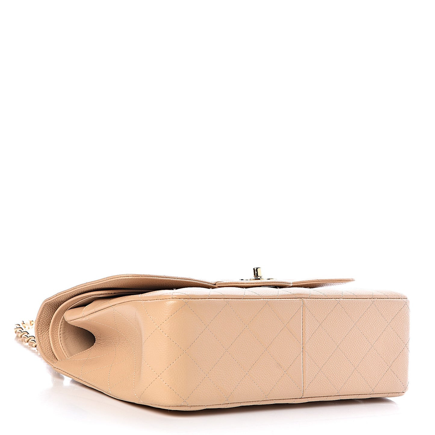 Caviar Quilted Jumbo Double Flap Beige Clair