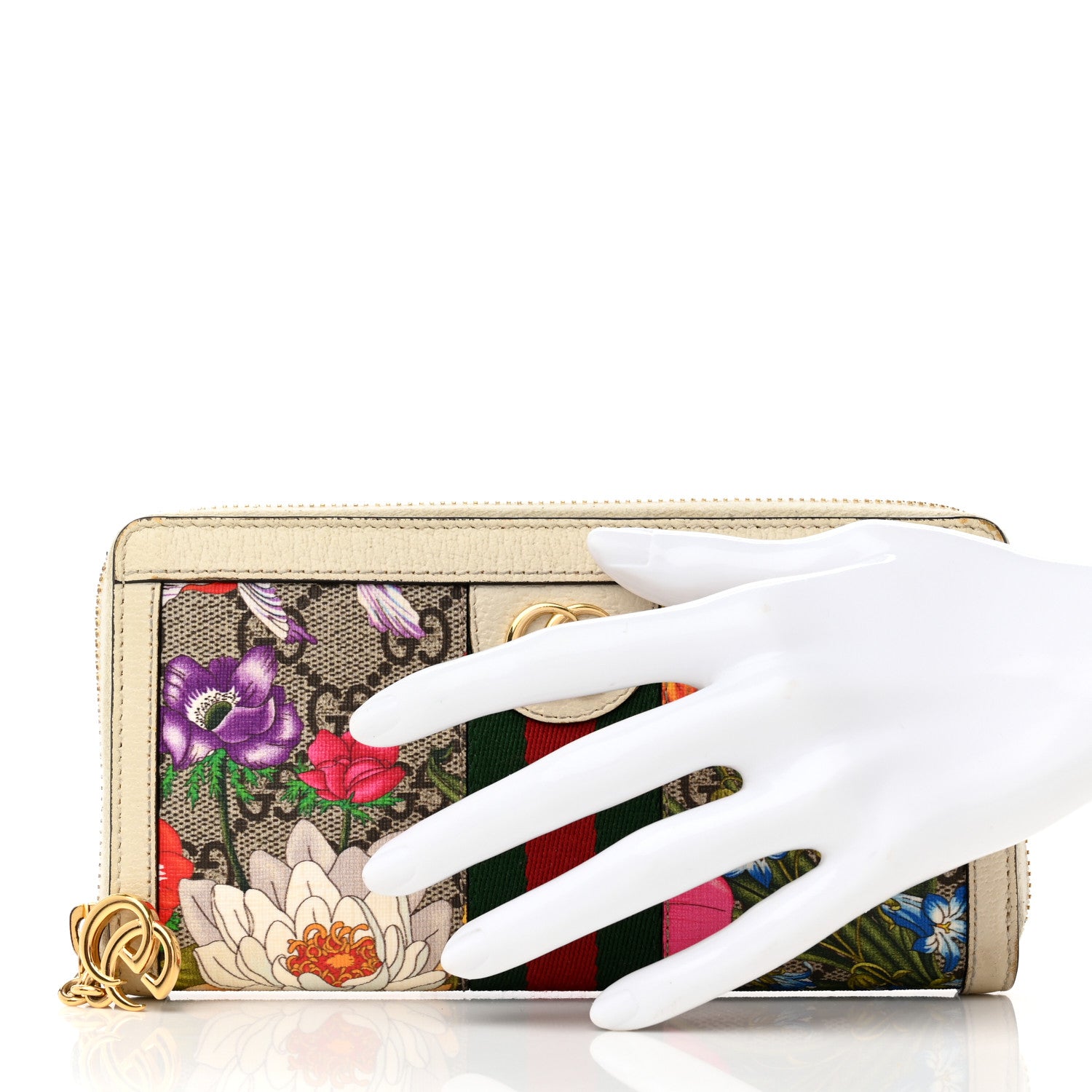 Gucci GG Supreme Monogram Flora Ophidia Zip Around Wallet White 2 of 13