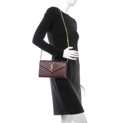 Saint Laurent Grain De Poudre Matelasse Chevron Monogram Chain Wallet Rouge Legion 2 of 6