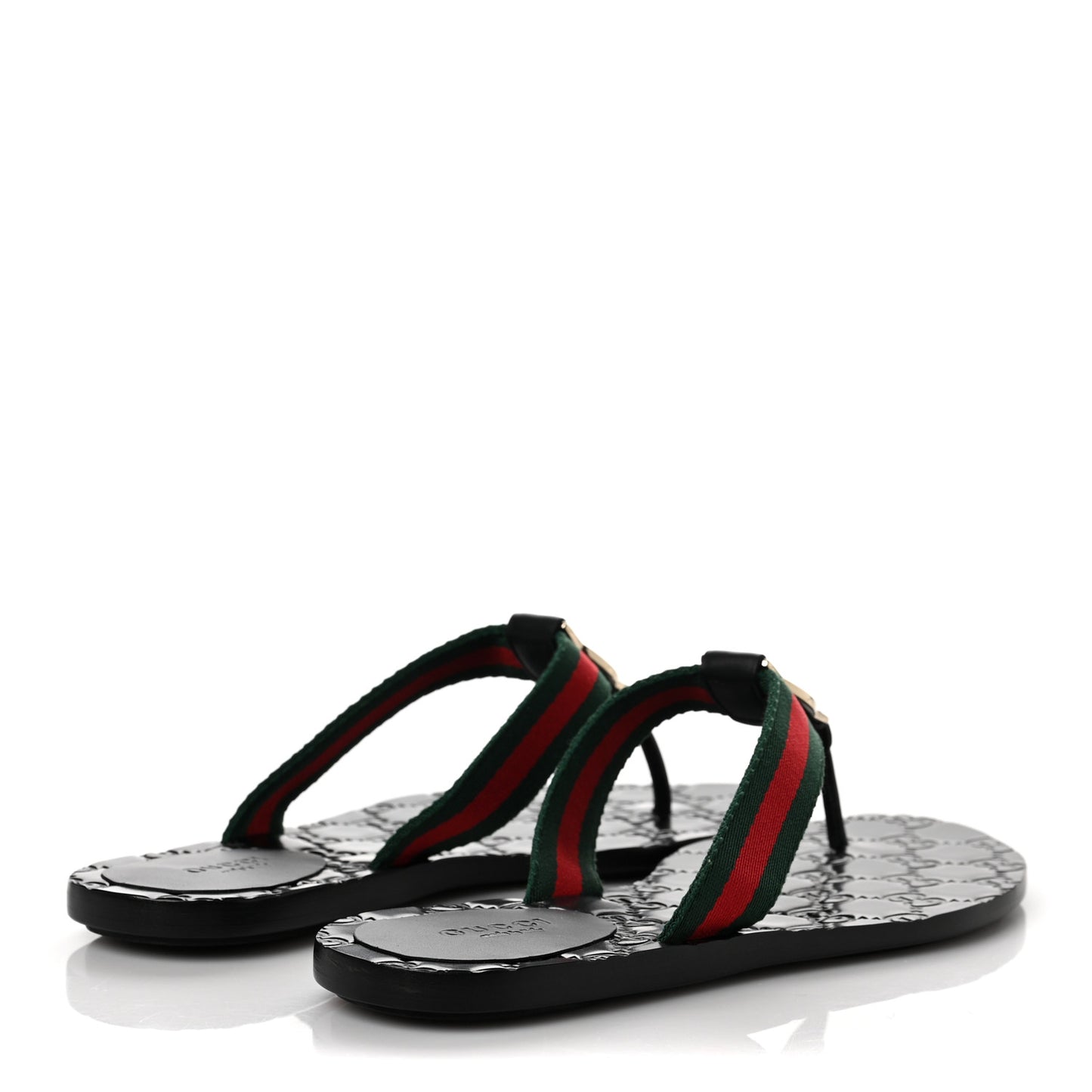 Nylon Calfskin Web GG Monogram Womens Thong Sandals 36 Green Red Black