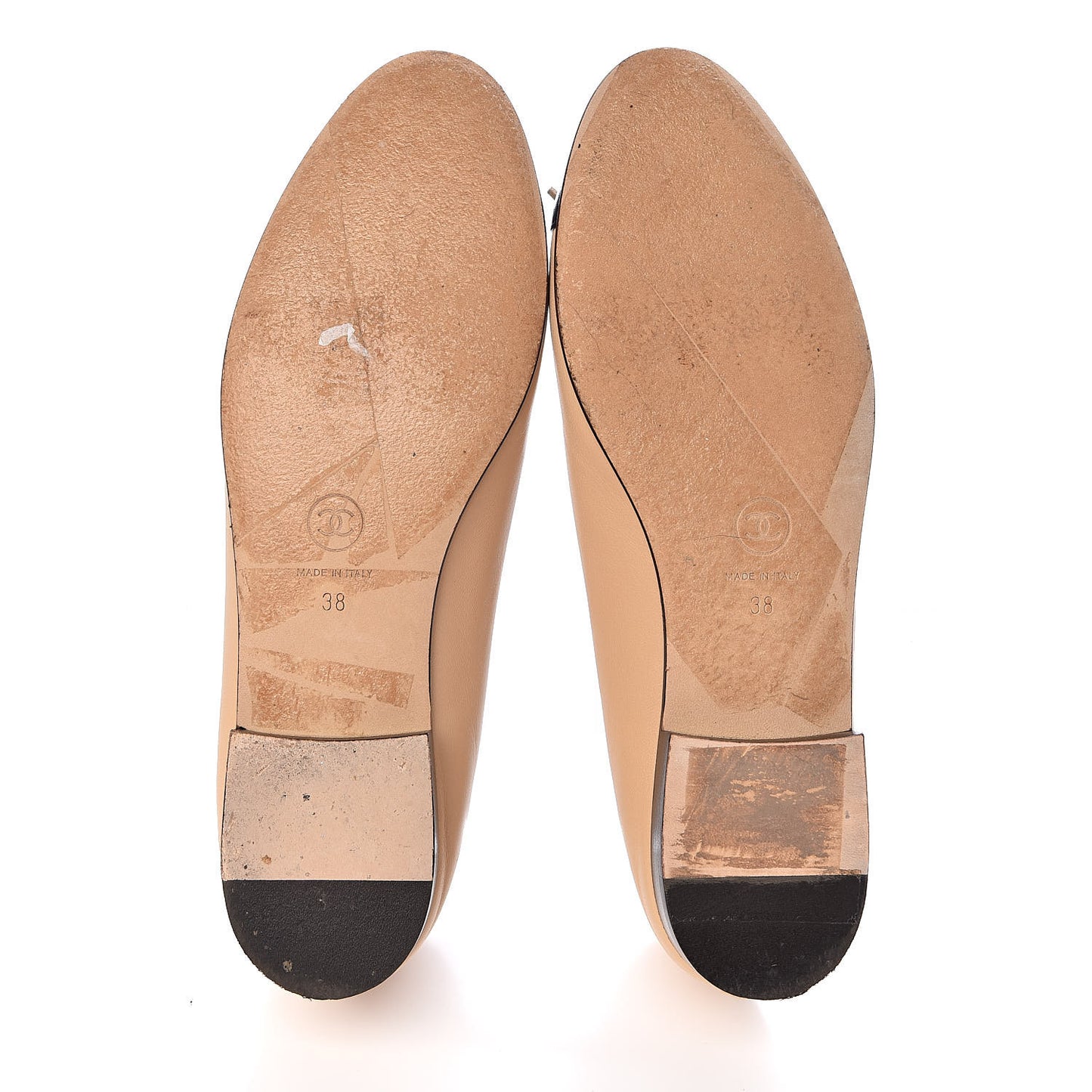 Lambskin Cap Toe CC Ballerina Flats 38 Beige Black