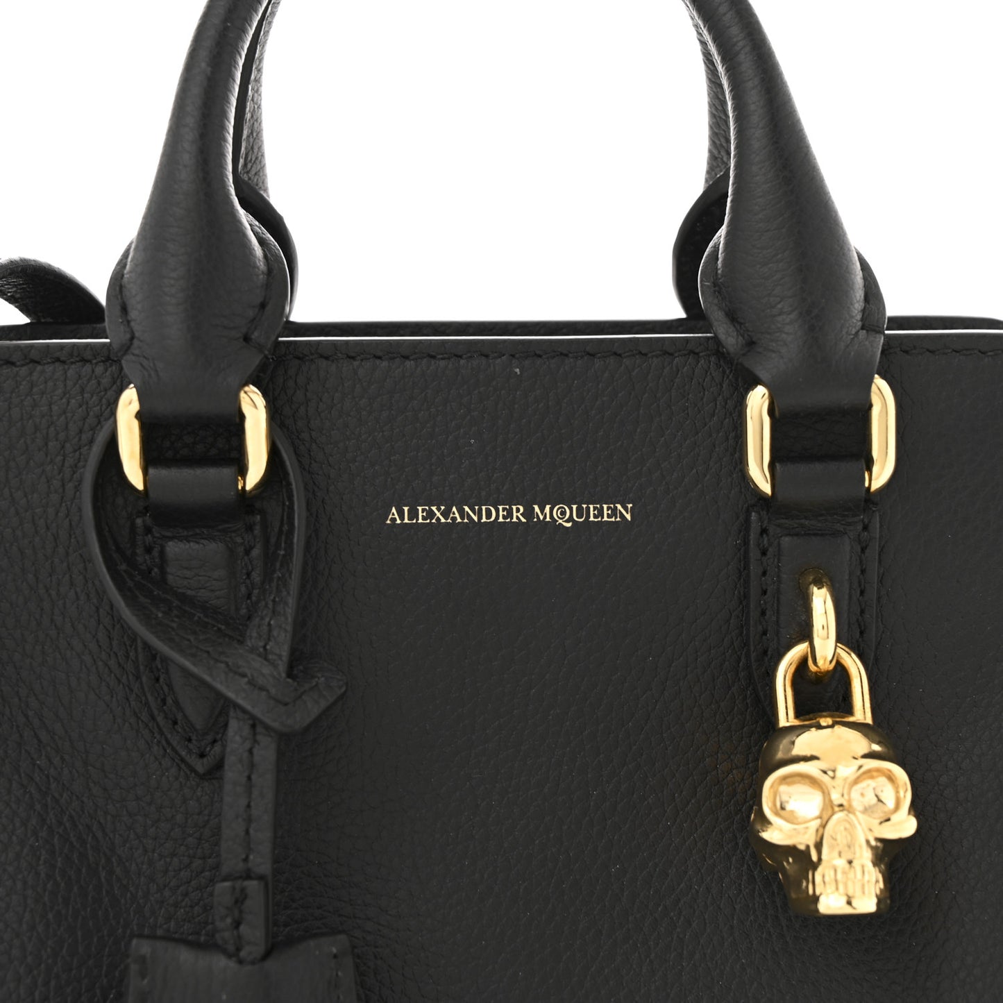 Pebbled Calfskin Mini Skull Padlock Zip Around Tote Black