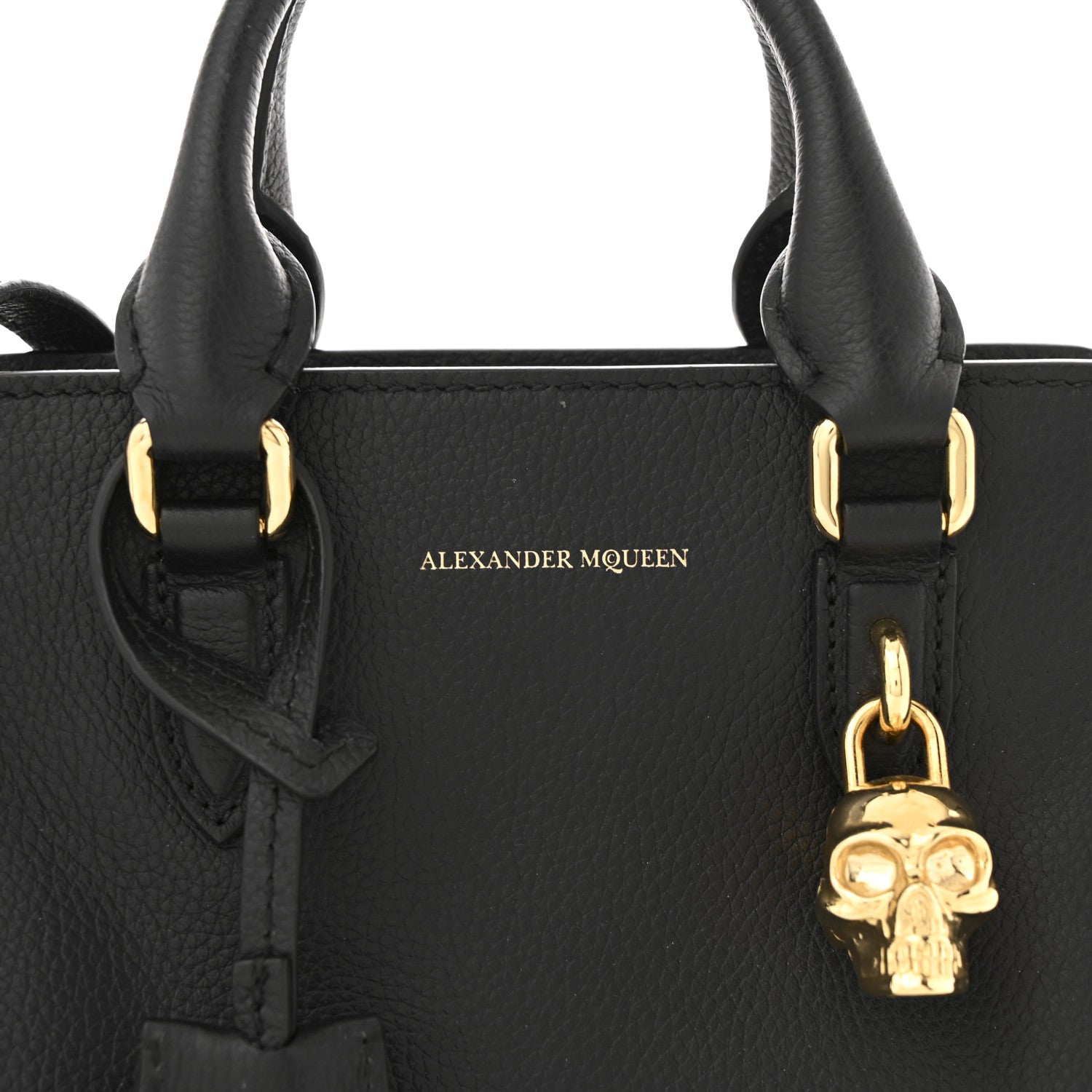 Alexander McQueen Pebbled Calfskin Mini Skull Padlock Zip Around Tote Black 8 of 12