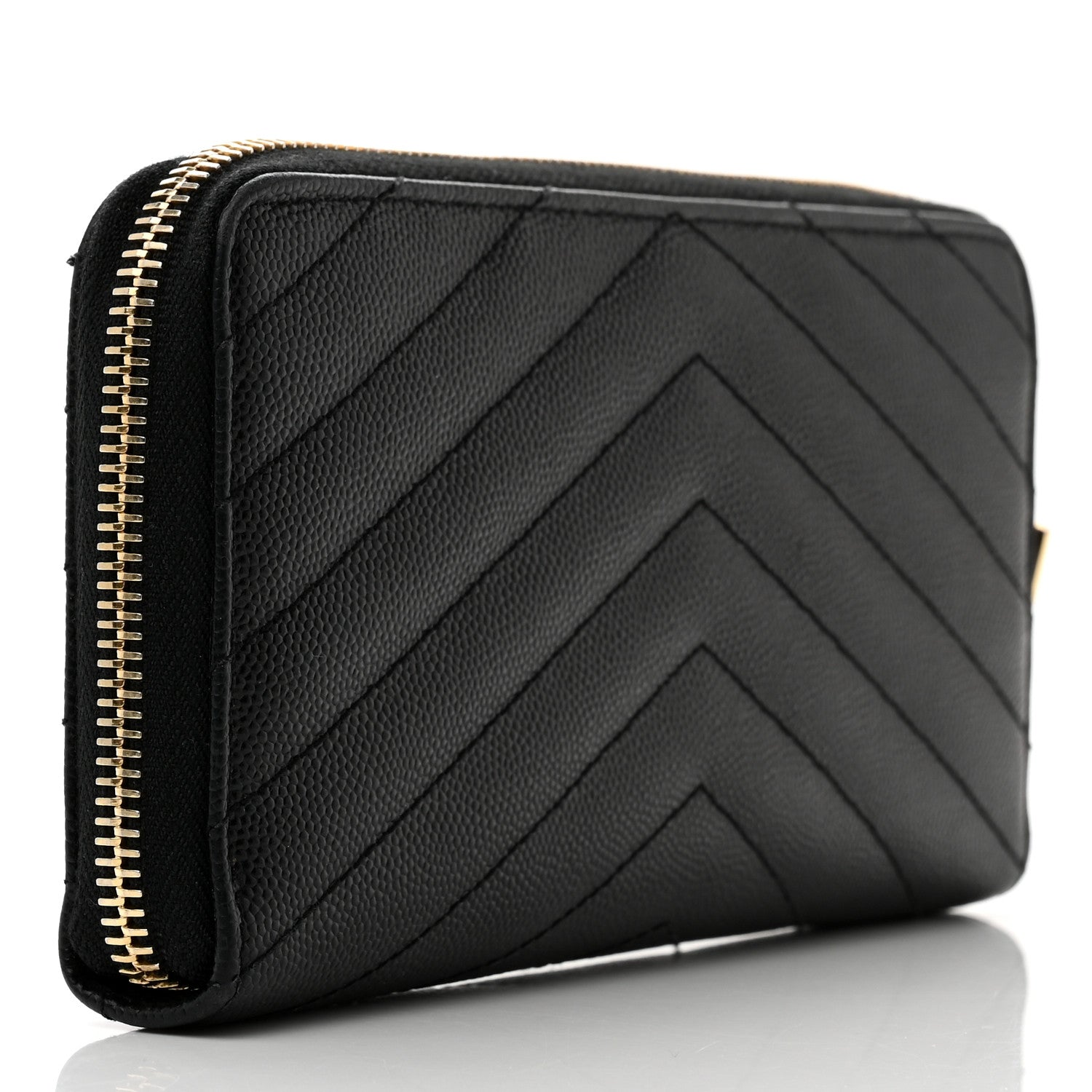 Saint Laurent Grain De Poudre Matelasse Chevron Monogram Zip Around Wallet Black 2 of 9