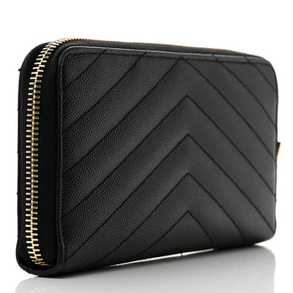 Saint Laurent Grain De Poudre Matelasse Chevron Monogram Zip Around Wallet Black 2 of 9
