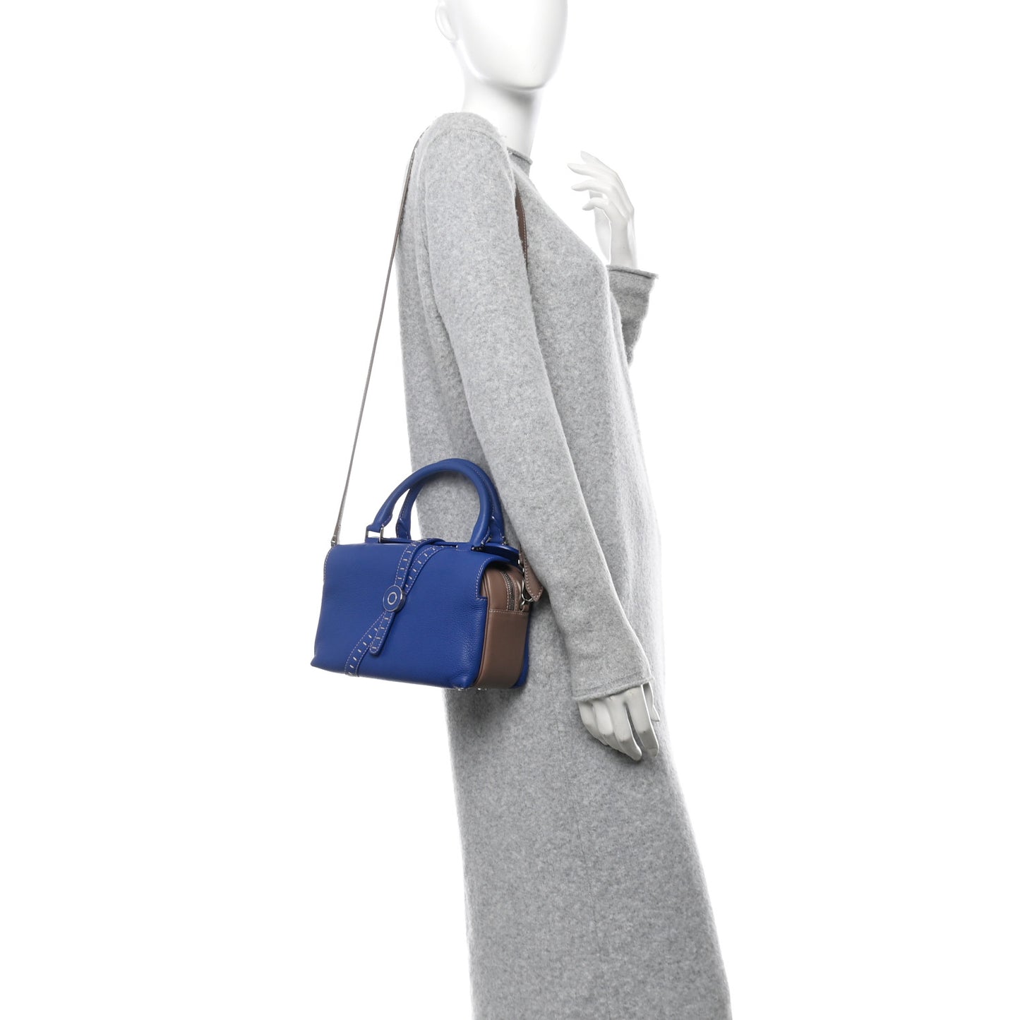 Grained Calfskin Bridle P Shoulder Bag Blue Warm Mastic