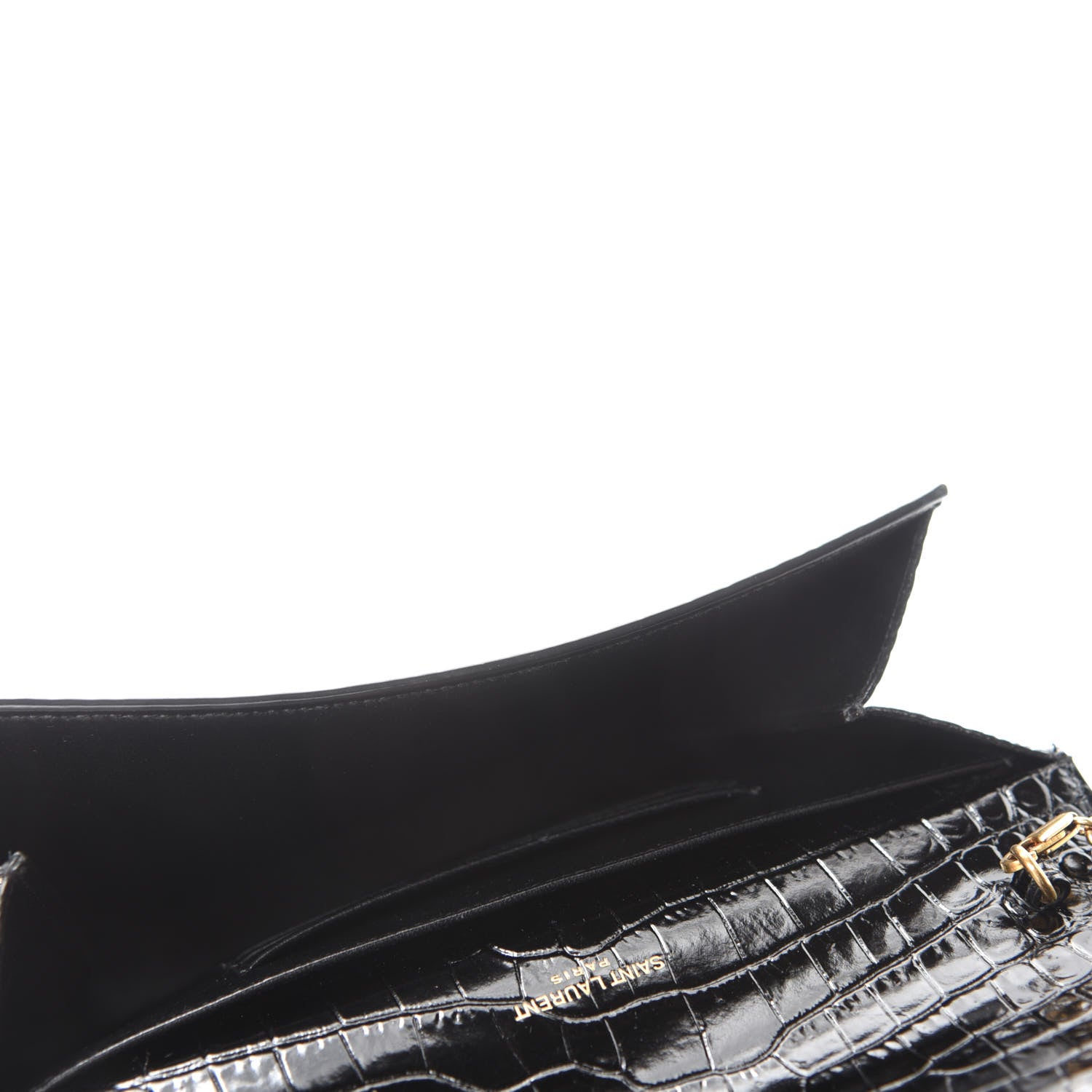 Saint Laurent Calfskin Crocodile Embossed Monogram Cassandra Chain Wallet Black 5 of 10