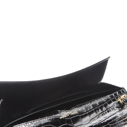 Saint Laurent Calfskin Crocodile Embossed Monogram Cassandra Chain Wallet Black 5 of 10