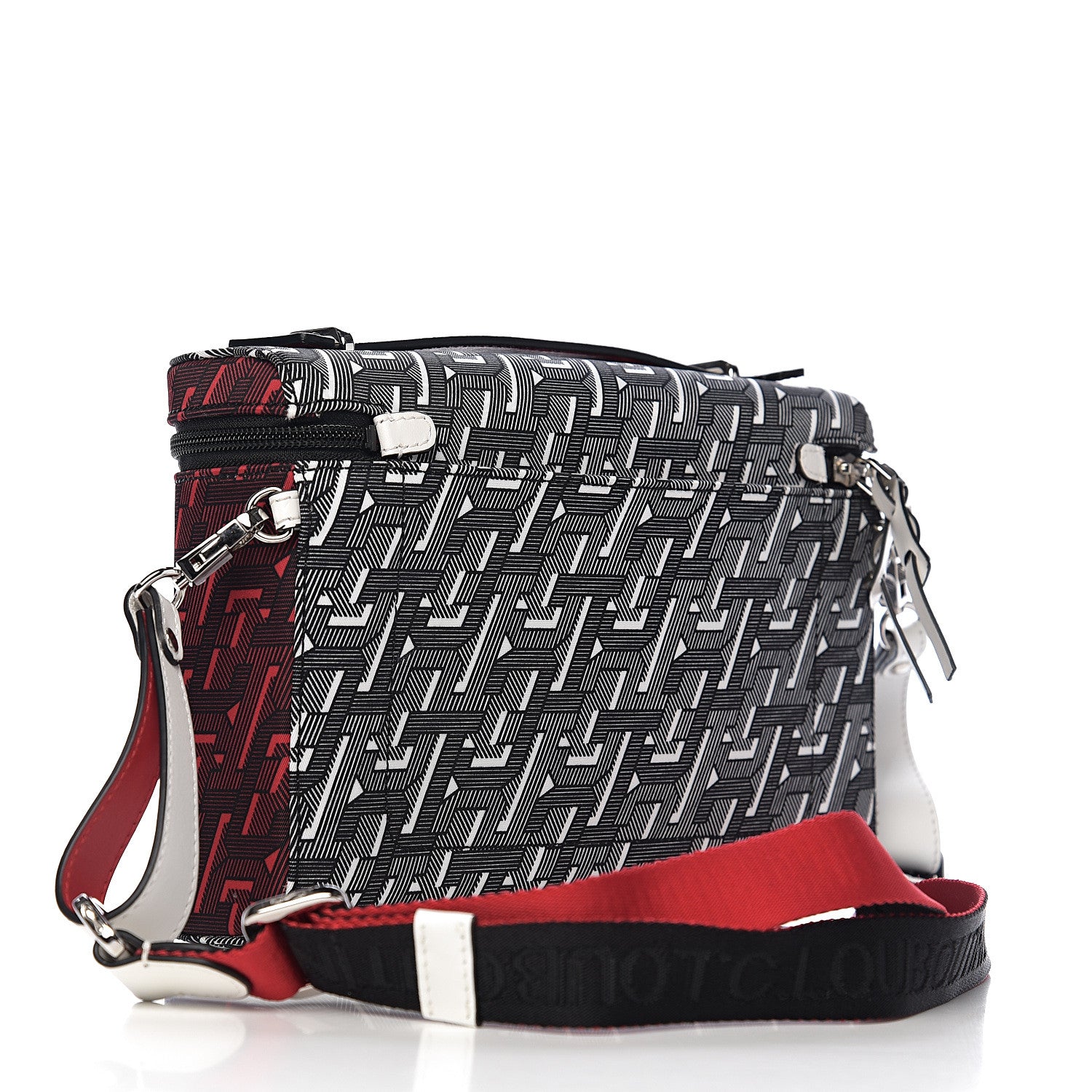 Christian Louboutin Calfskin CL Monogrammed Kypipouch Top Handle Messenger Bag Snow Black Multicolor 2 of 10