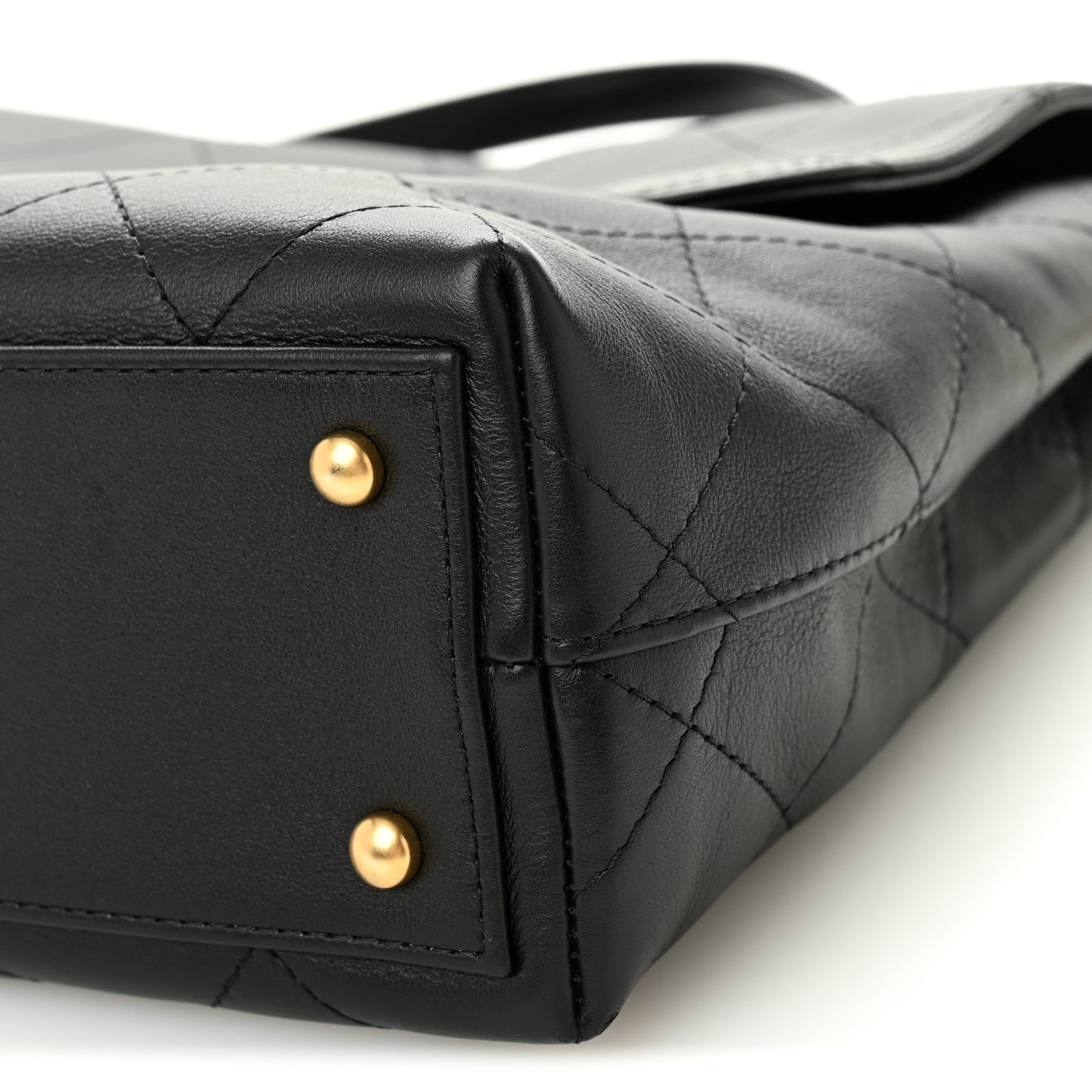 Calfskin Stitched Large Top Handle Flap Black